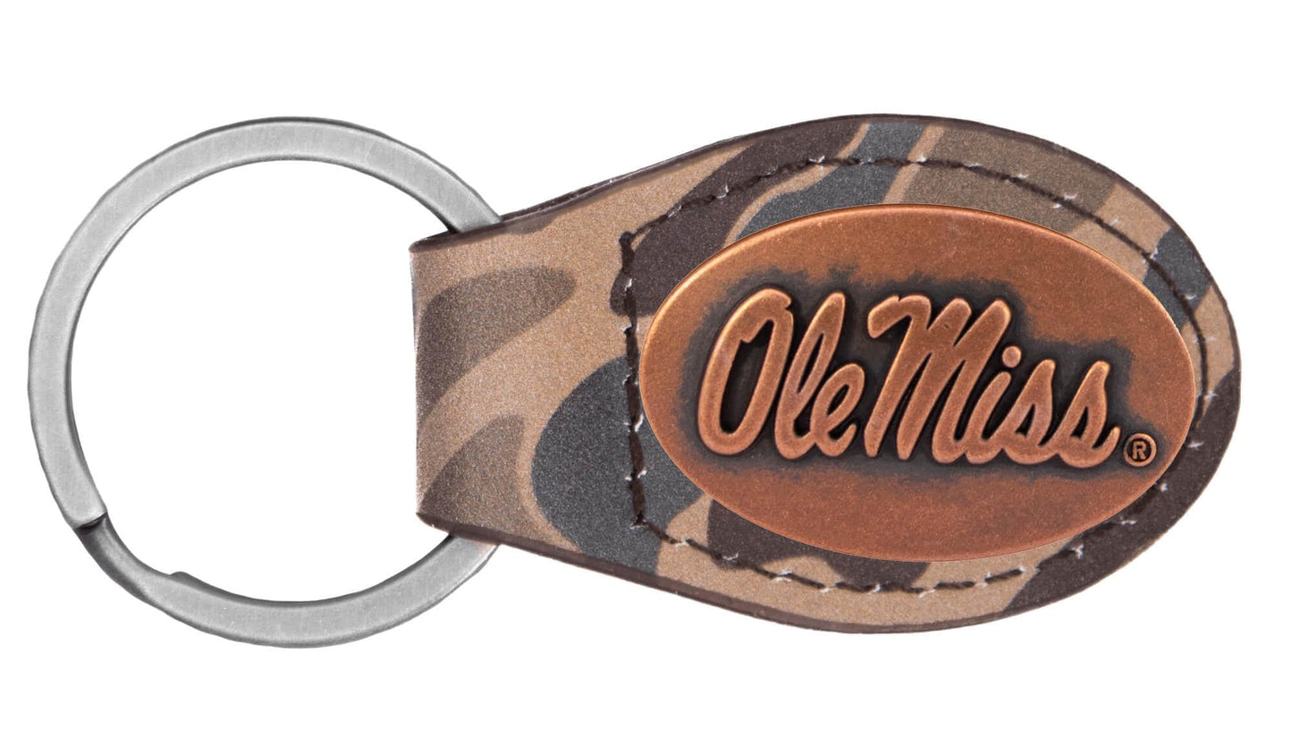 Ole Miss Rebels Oval Camo Leather Key Fob.