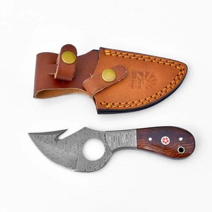 Damascus Skinner Knife with Gut Hook TD-201X