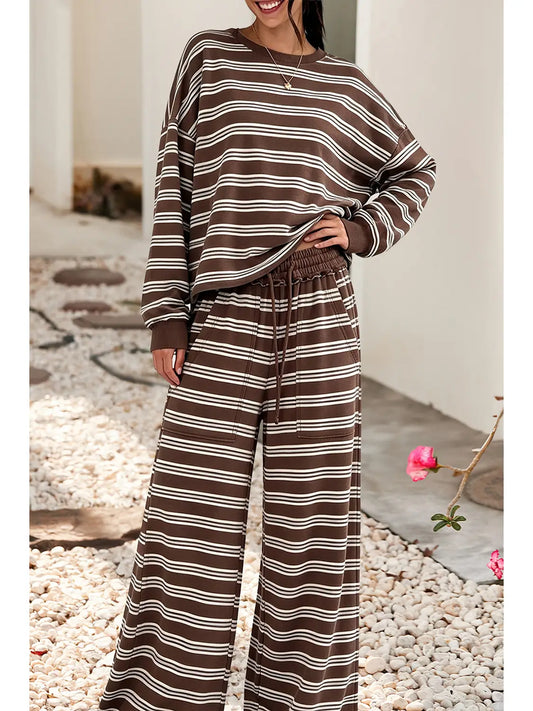 Back Cutout Long Sleeve Top and Wide Leg Pants Set