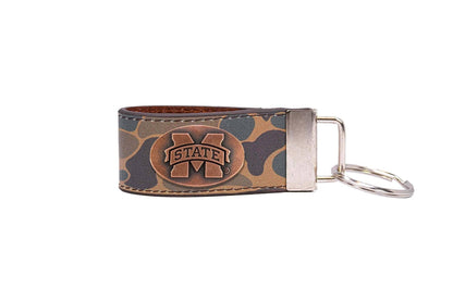 Mississippi State Bulldogs Old School Camo Leather Loop Keychain.