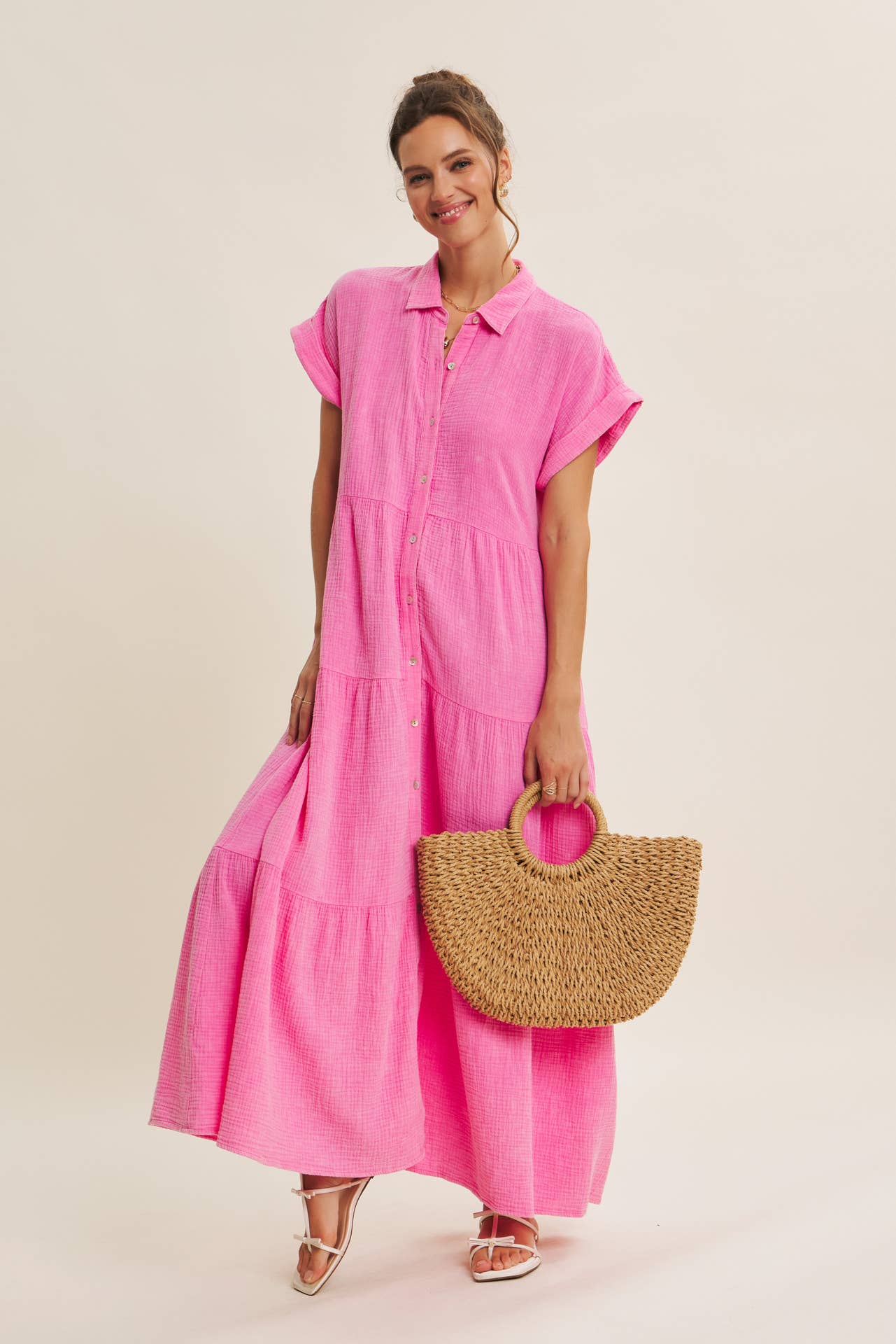 DEFINES EASY LIVING MINERAL-WASHED GAUZE MAXI SHIRT DRESS