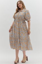 Floral Button Closure Midi Dress