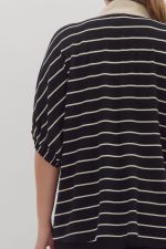 Striped Collared Dolman Top-Black