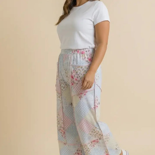 Floral Patchwork Reverse Stitch Pants