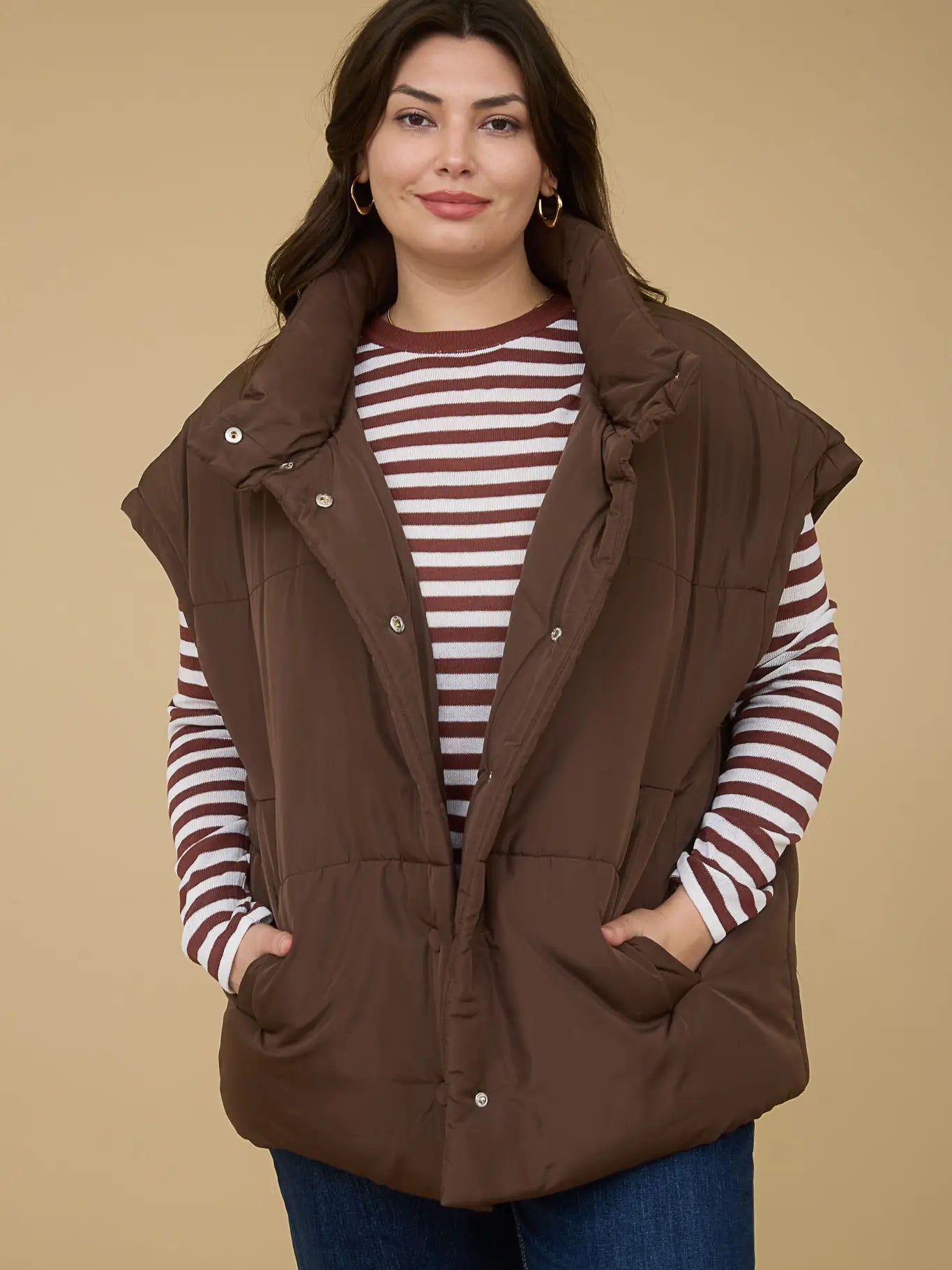 Plus Oversized Snap Button Puffer Vest