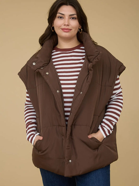 Plus Oversized Snap Button Puffer Vest