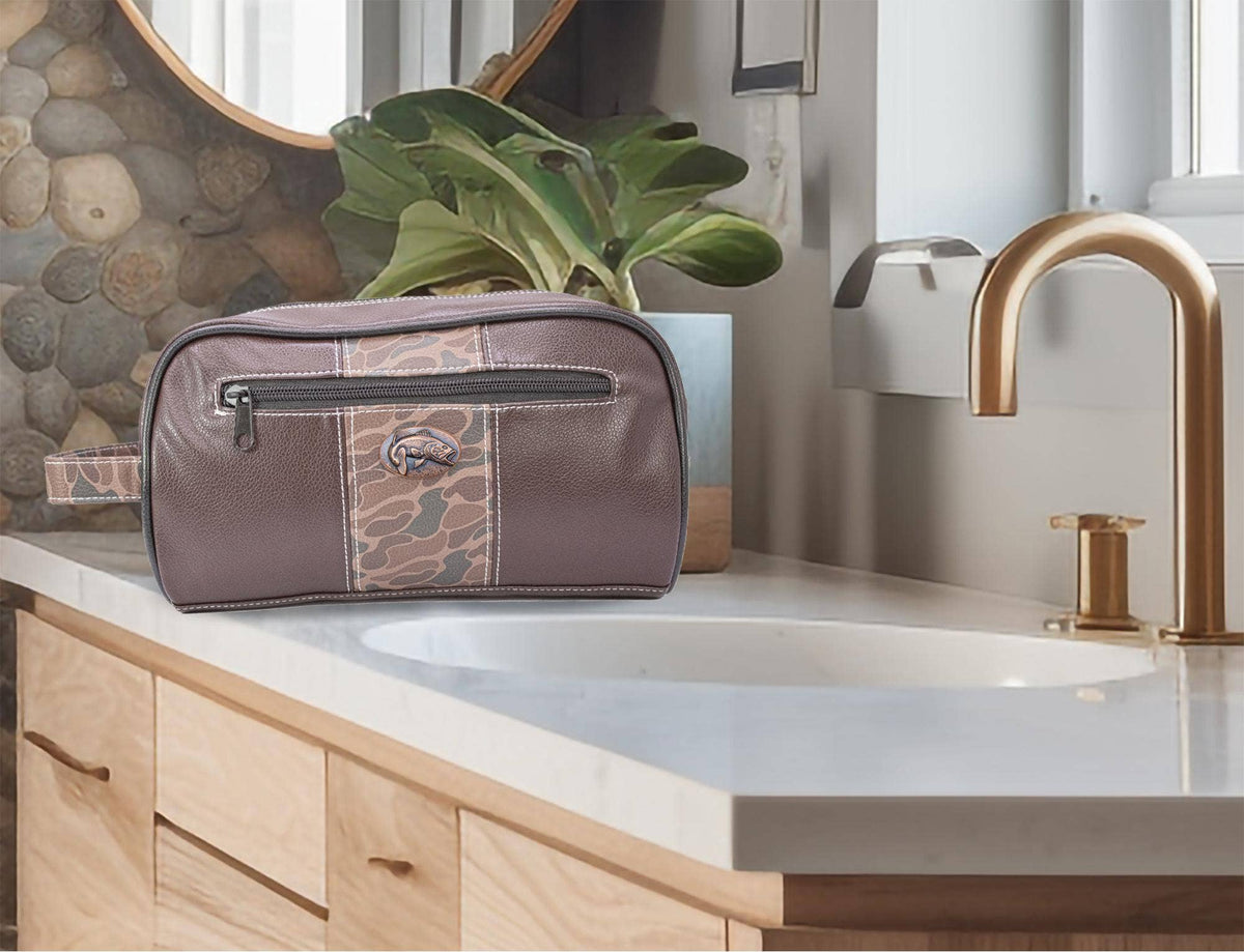 Bass Brown Pebble Old School Camo Men's Toiletry Dopp Bag.