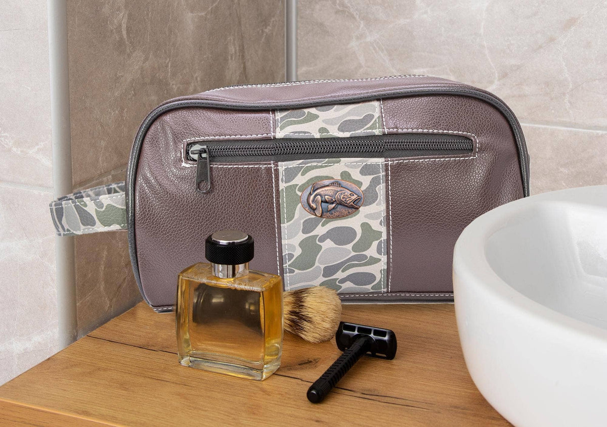 Bass Brown Pebble Old School Camo Men's Toiletry Dopp Bag.