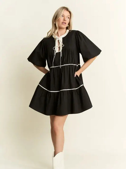 Black Solid Tiered Dress
