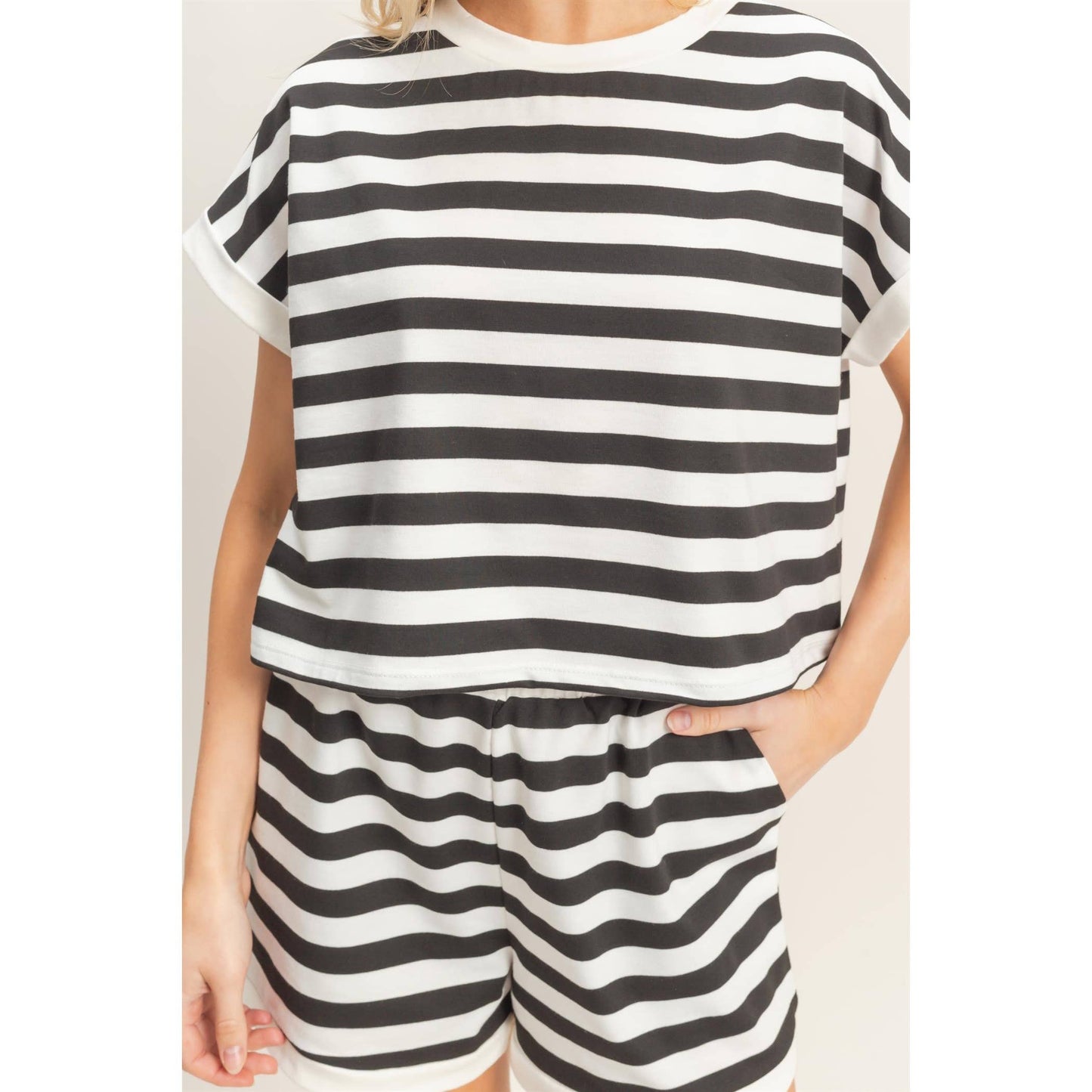 Striped Short Sleeve Top & Shorts Set