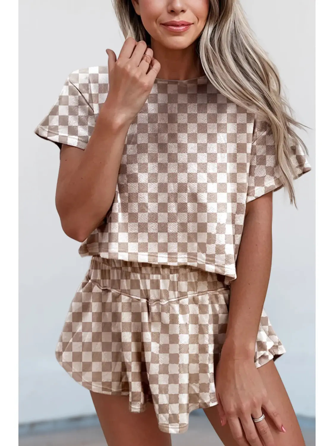 Checkerboard Top & High Waist Skorts