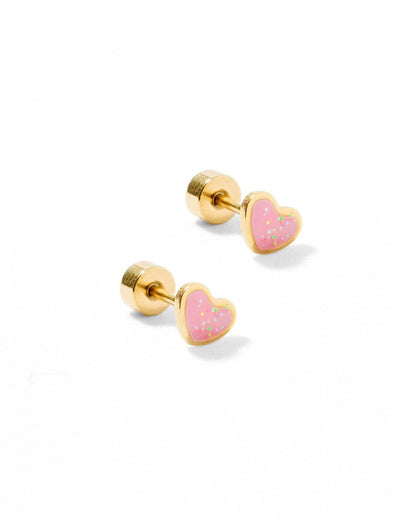 Screwback Stud Earrings - Nora Heart Pink