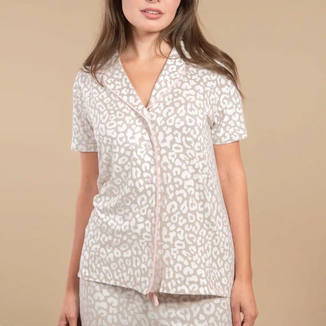 Taupe Leopard Collar Top